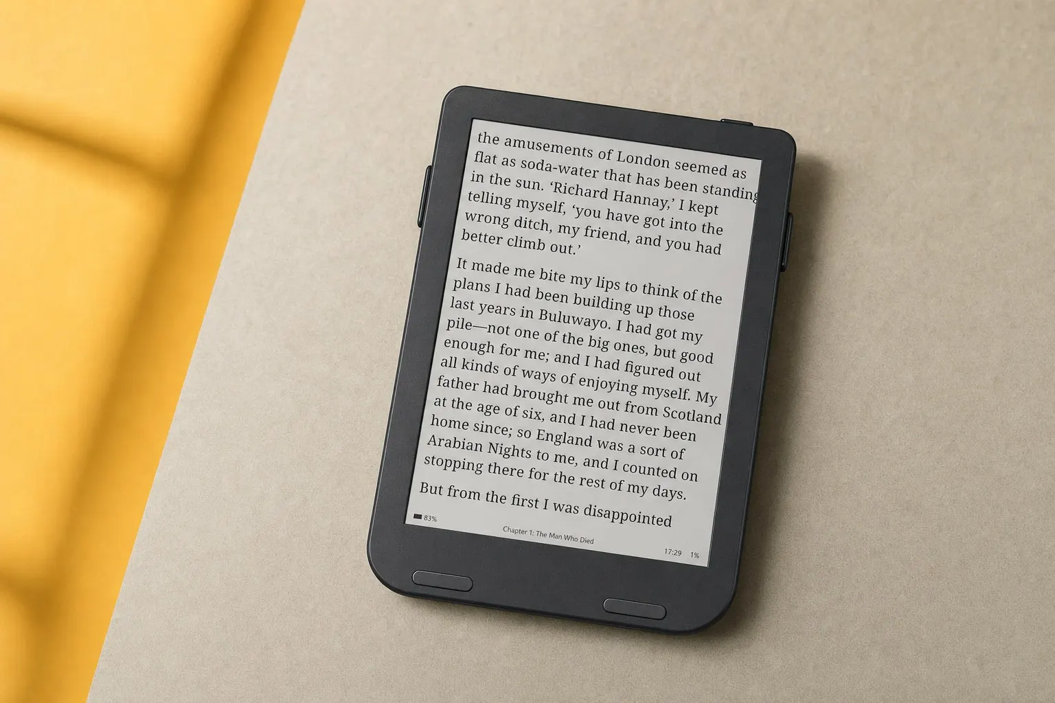 Close-up of the Snug Mini E Ink screen and page buttons