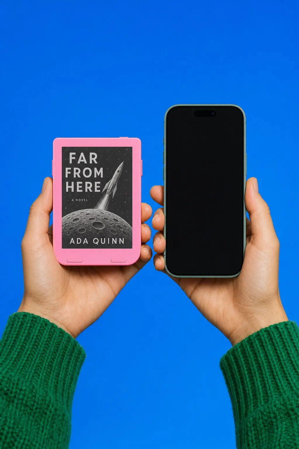 A pink Snug Mini held next to an iPhone for size