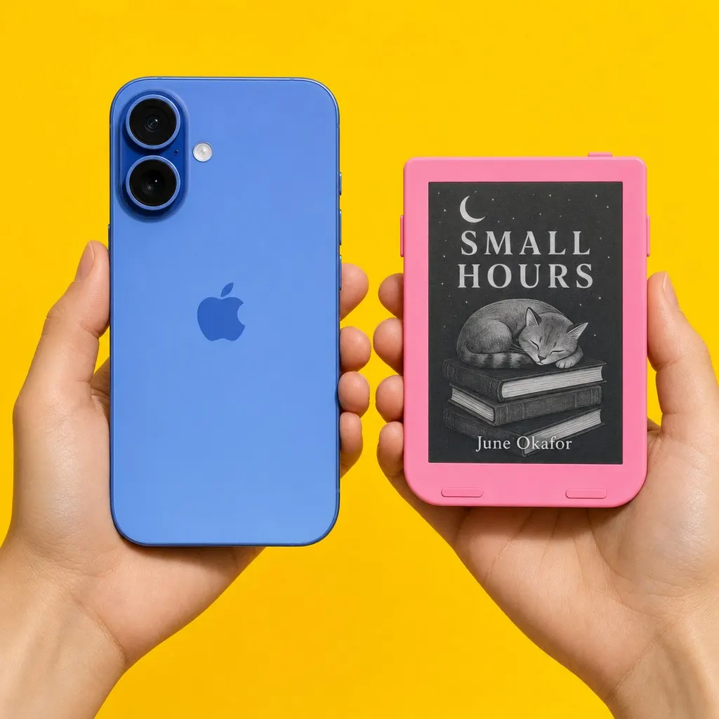 A pink Snug Mini held next to a blue iPhone